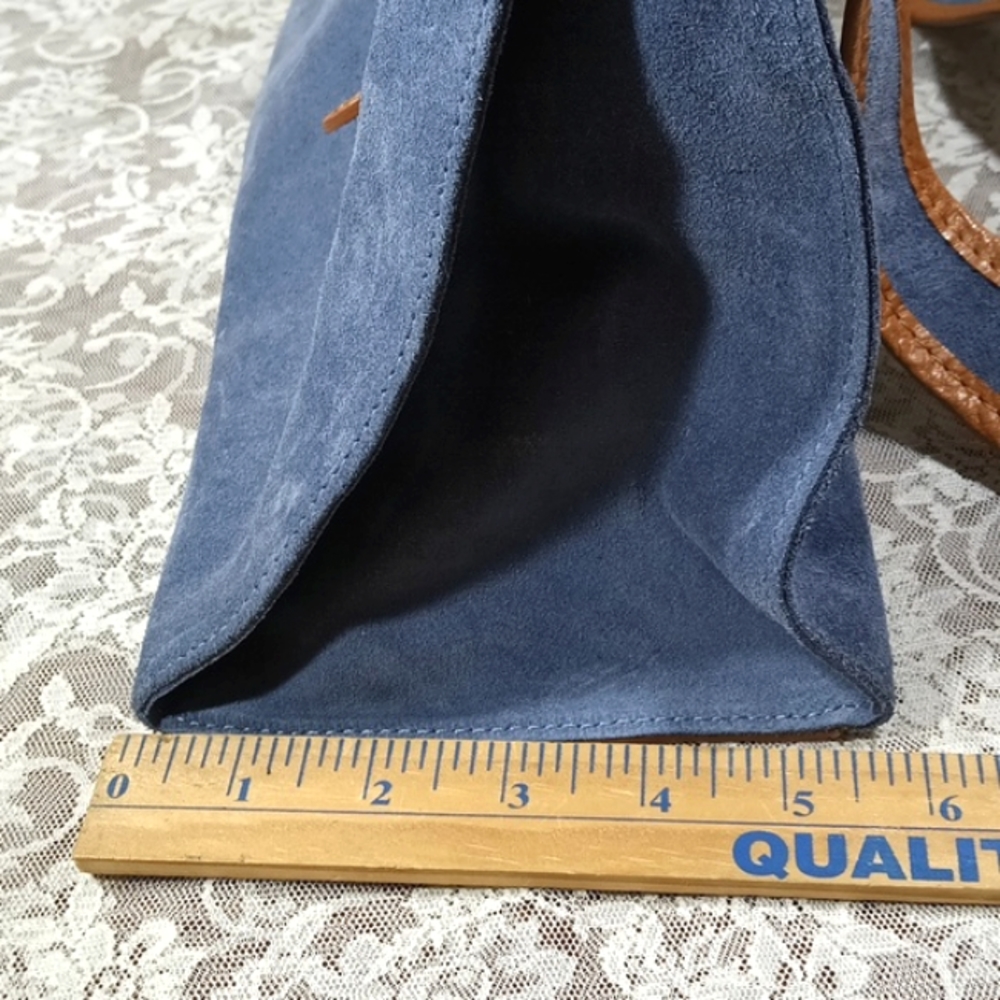 Sundance Made In Italy Suede Large Denim Tote Bag  Leather Straps - Picture 7 of 17